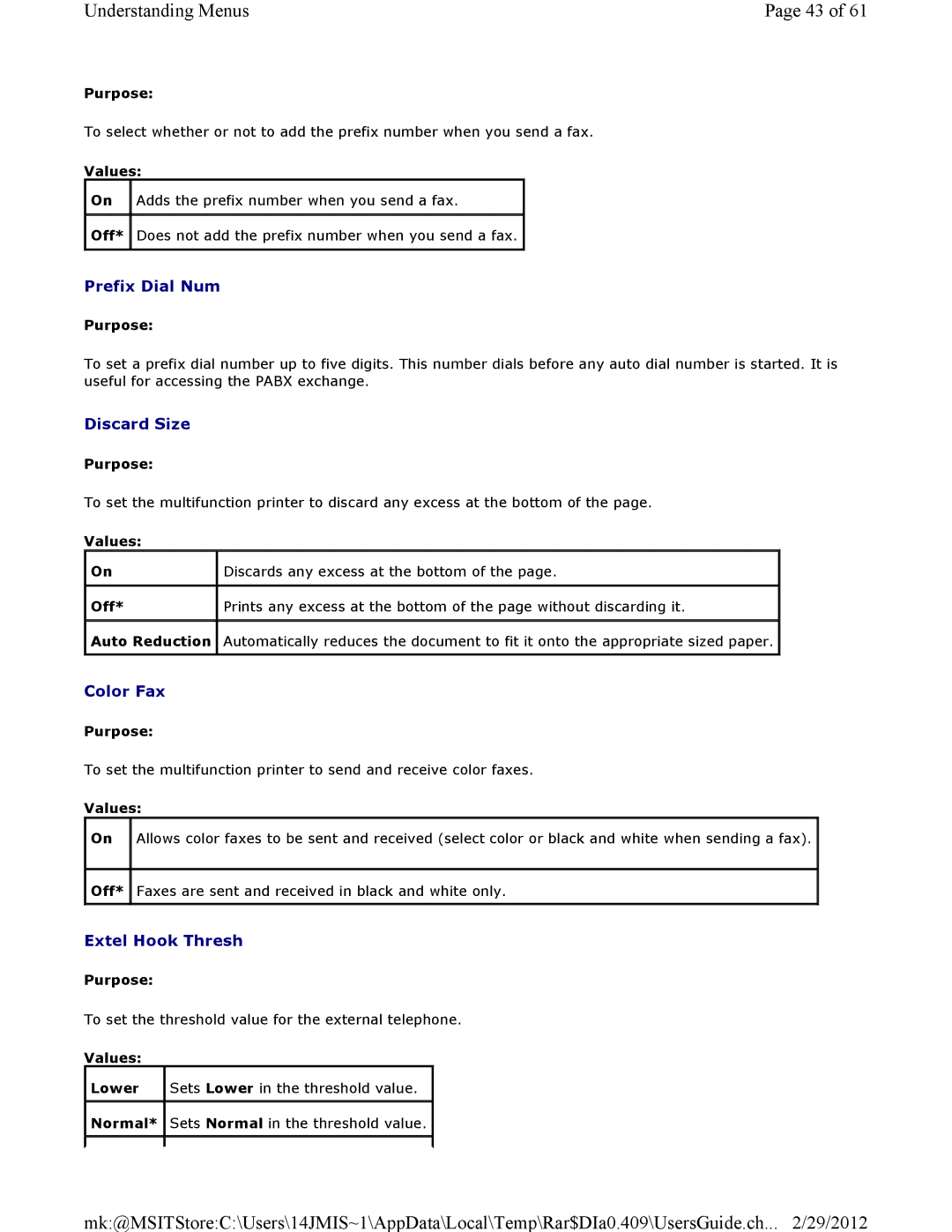 Dell 3115CN manual Prefix Dial Num, Discard Size, Color Fax, Extel Hook Thresh 