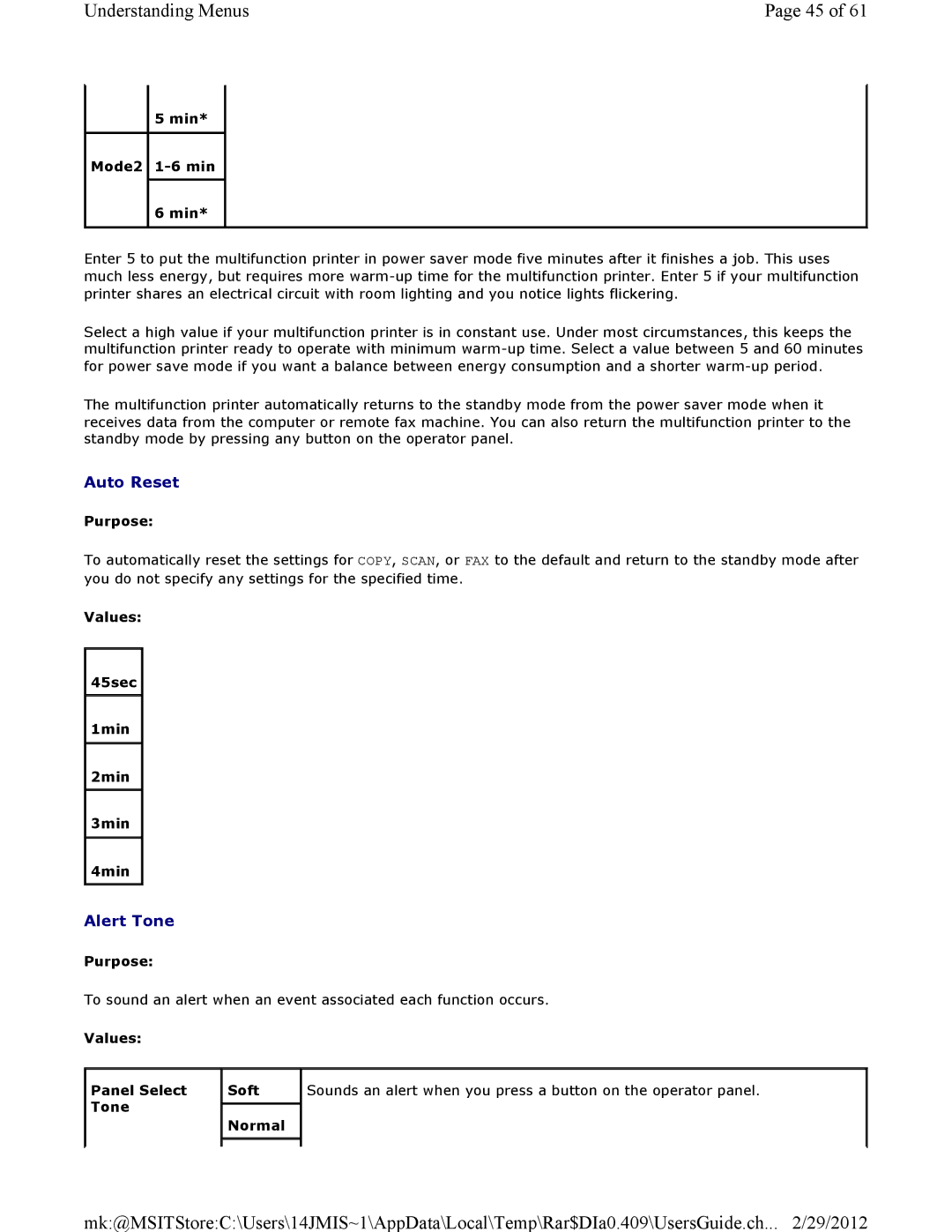 Dell 3115CN manual Auto Reset, Alert Tone 