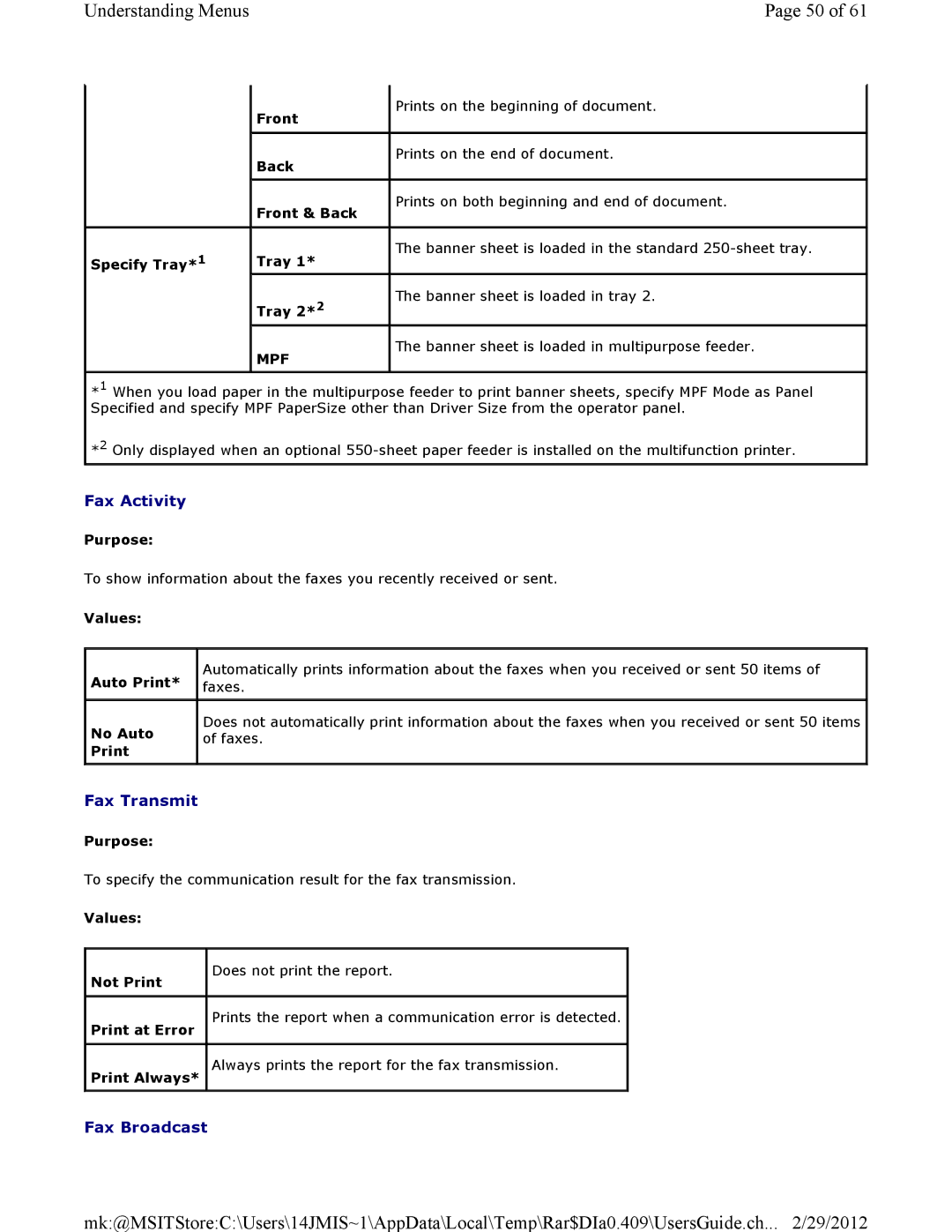 Dell 3115CN manual Fax Activity, Fax Transmit, Fax Broadcast 