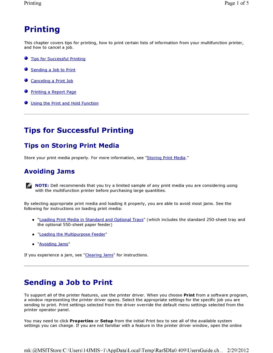 Dell 3115CN manual Tips for Successful Printing, Sending a Job to Print, Tips on Storing Print Media, Avoiding Jams 