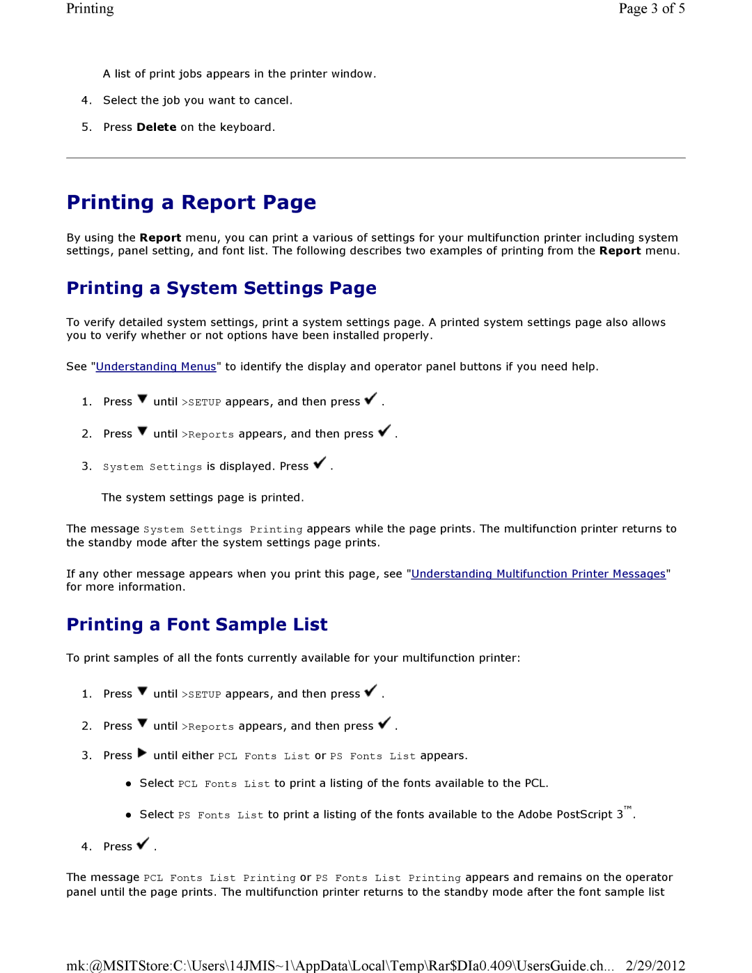 Dell 3115CN manual Printing a Report, Printing a Font Sample List 