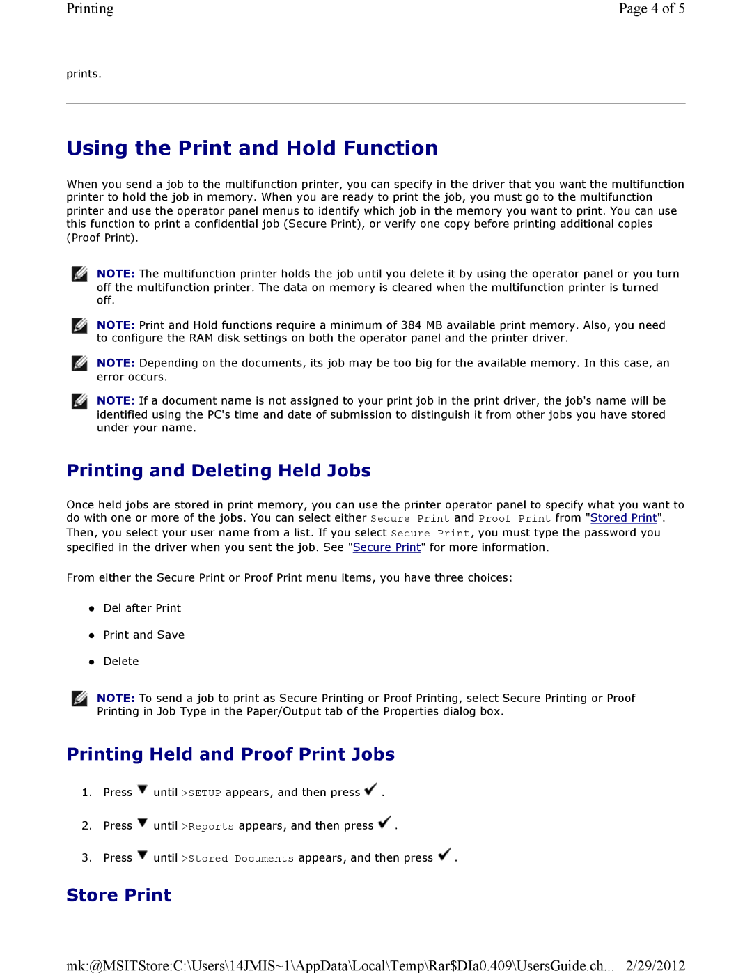 Dell 3115CN manual Using the Print and Hold Function, Printing and Deleting Held Jobs, Printing Held and Proof Print Jobs 