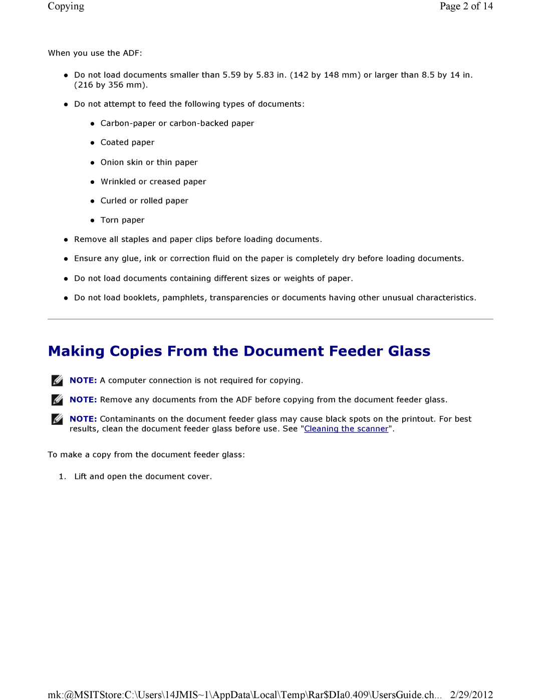 Dell 3115CN manual Making Copies From the Document Feeder Glass 