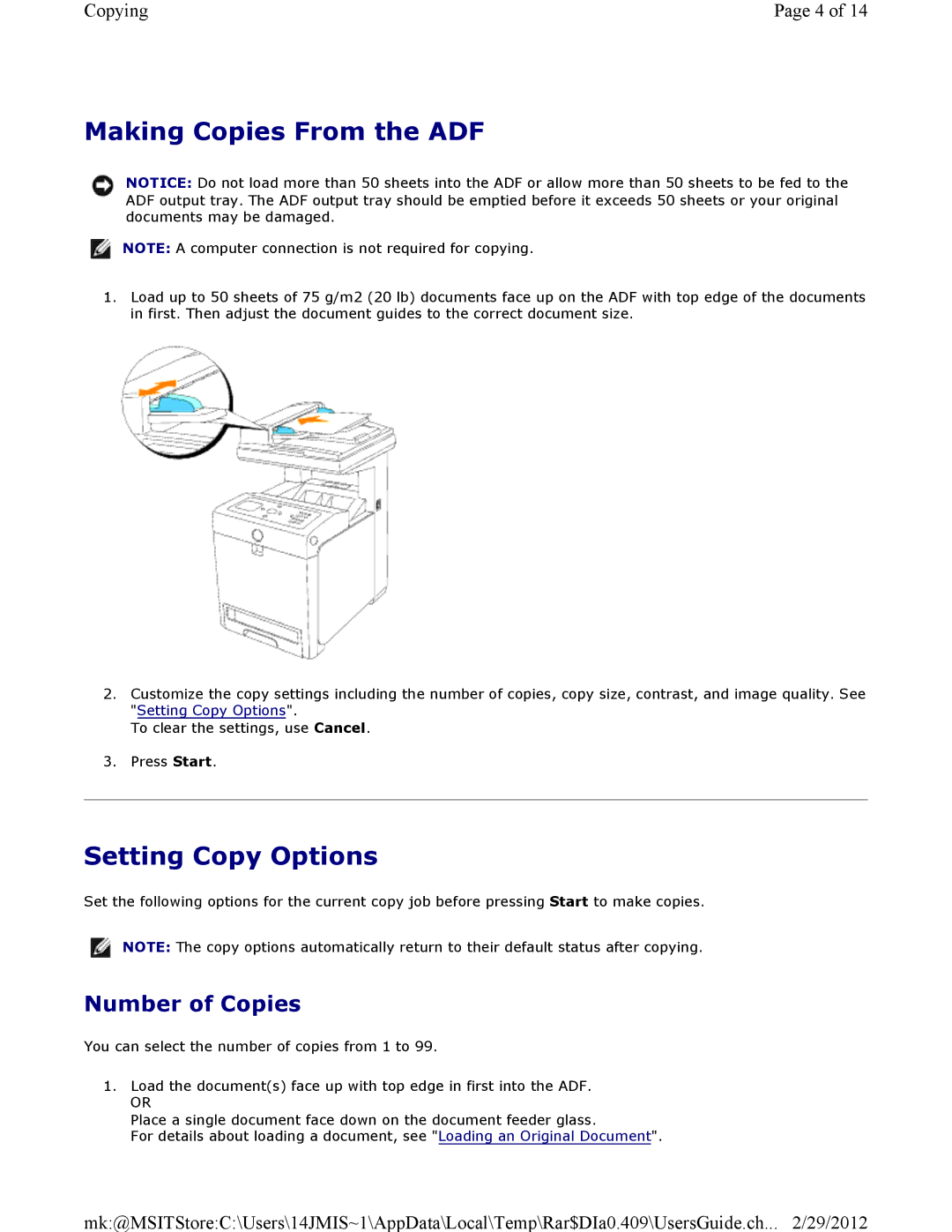 Dell 3115CN manual Making Copies From the ADF 