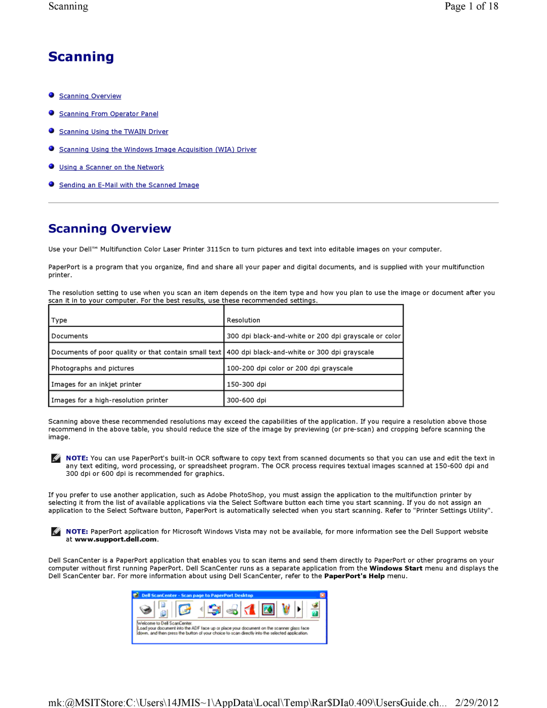 Dell 3115CN manual Scanning Overview 