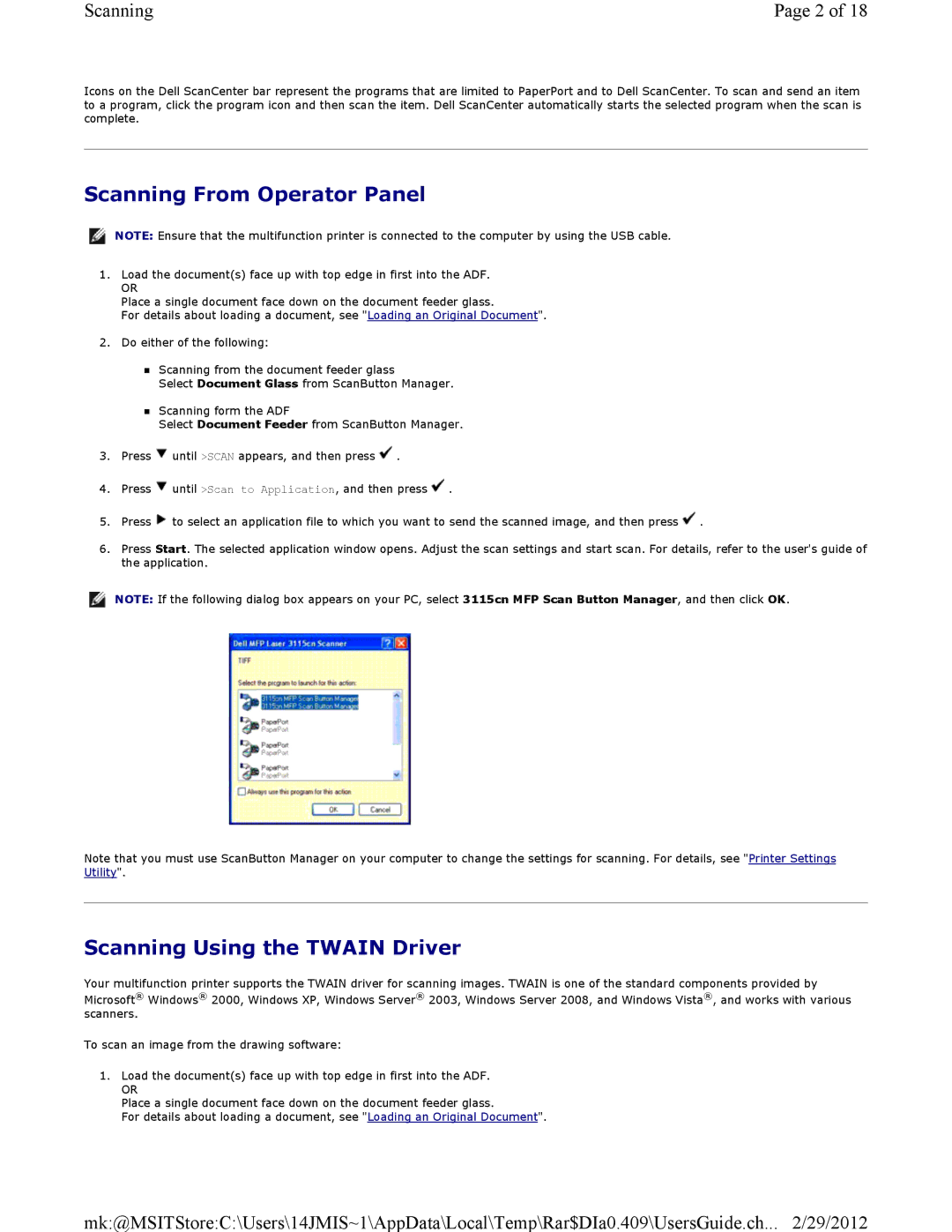 Dell 3115CN manual Scanning From Operator Panel 