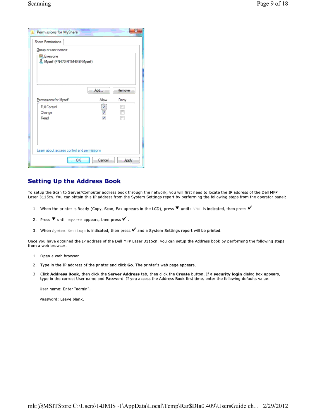 Dell 3115CN manual Setting Up the Address Book 