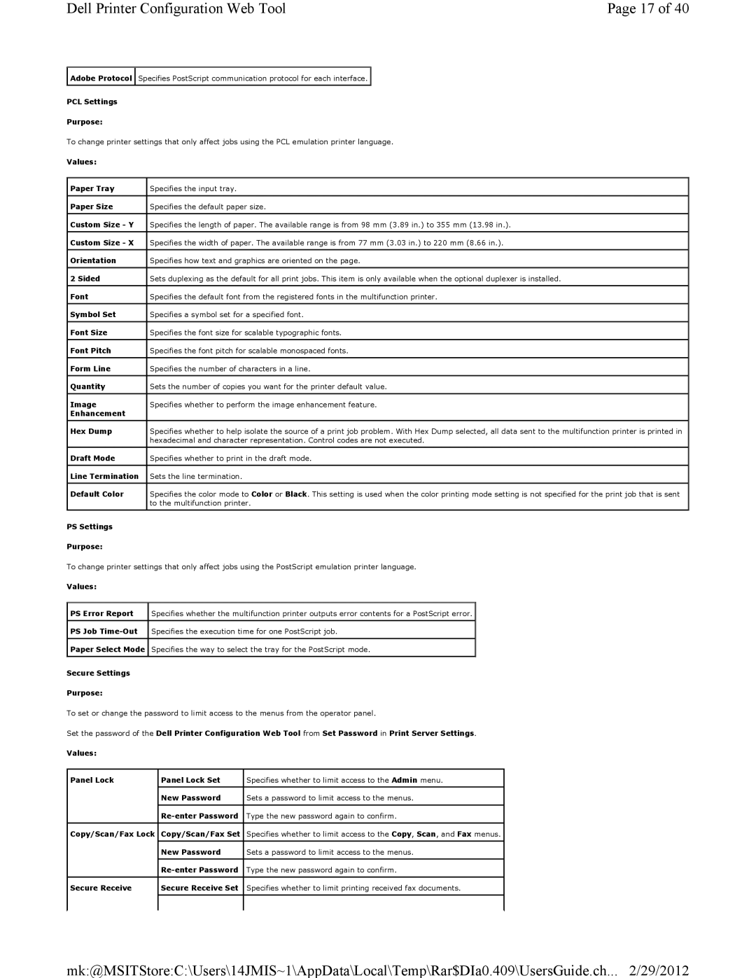 Dell 3115CN manual Dell Printer Configuration Web Tool 