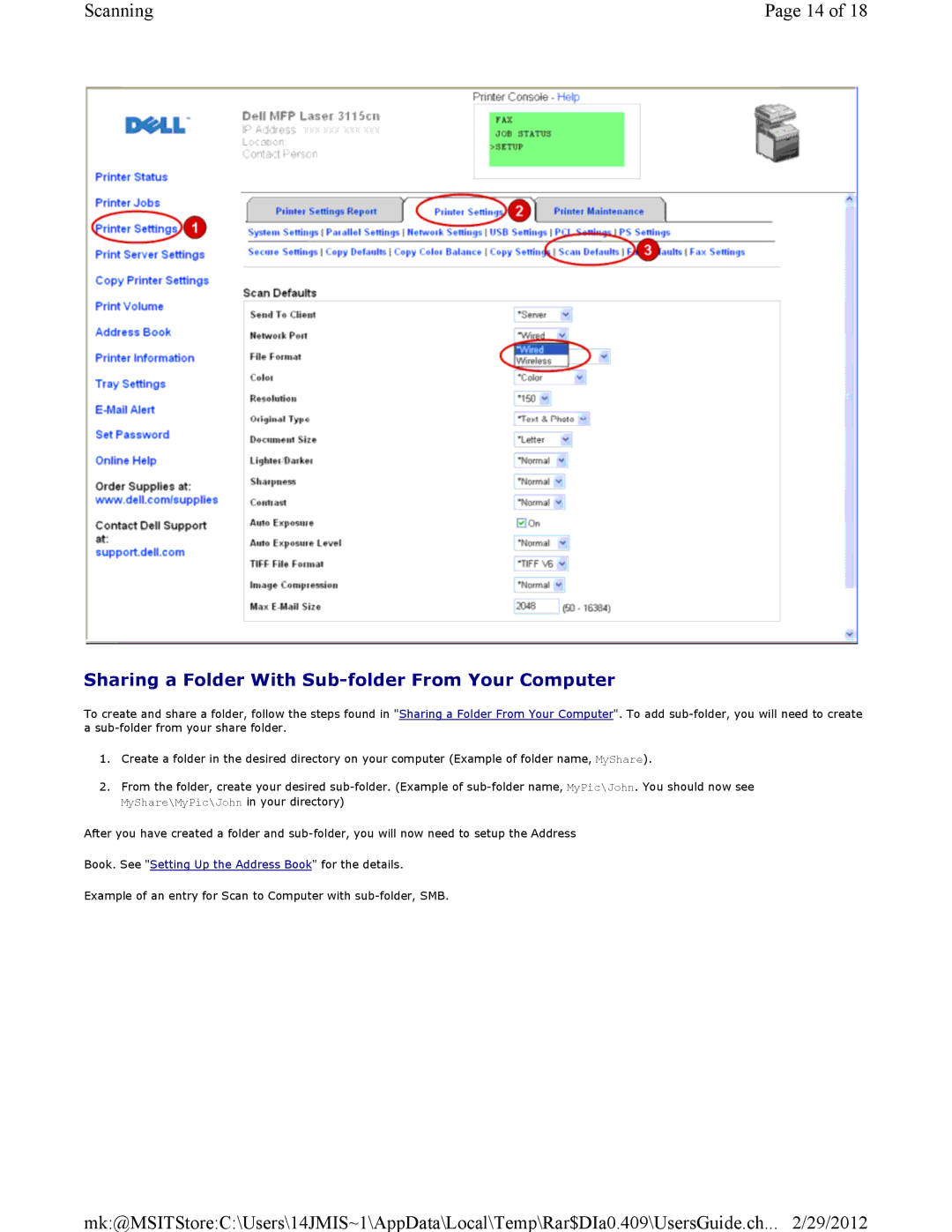 Dell 3115CN manual Sharing a Folder With Sub-folder From Your Computer 