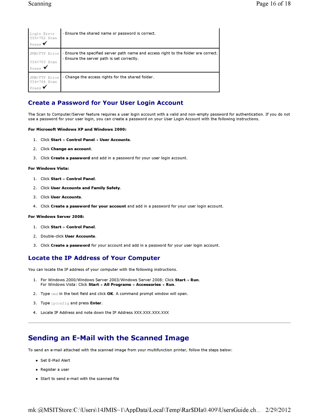 Dell 3115CN manual Create a Password for Your User Login Account, Locate the IP Address of Your Computer 