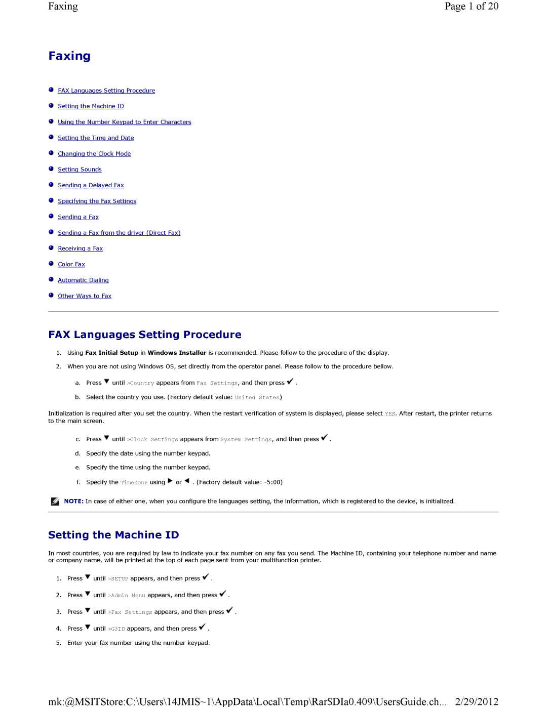 Dell 3115CN manual FAX Languages Setting Procedure, Setting the Machine ID 