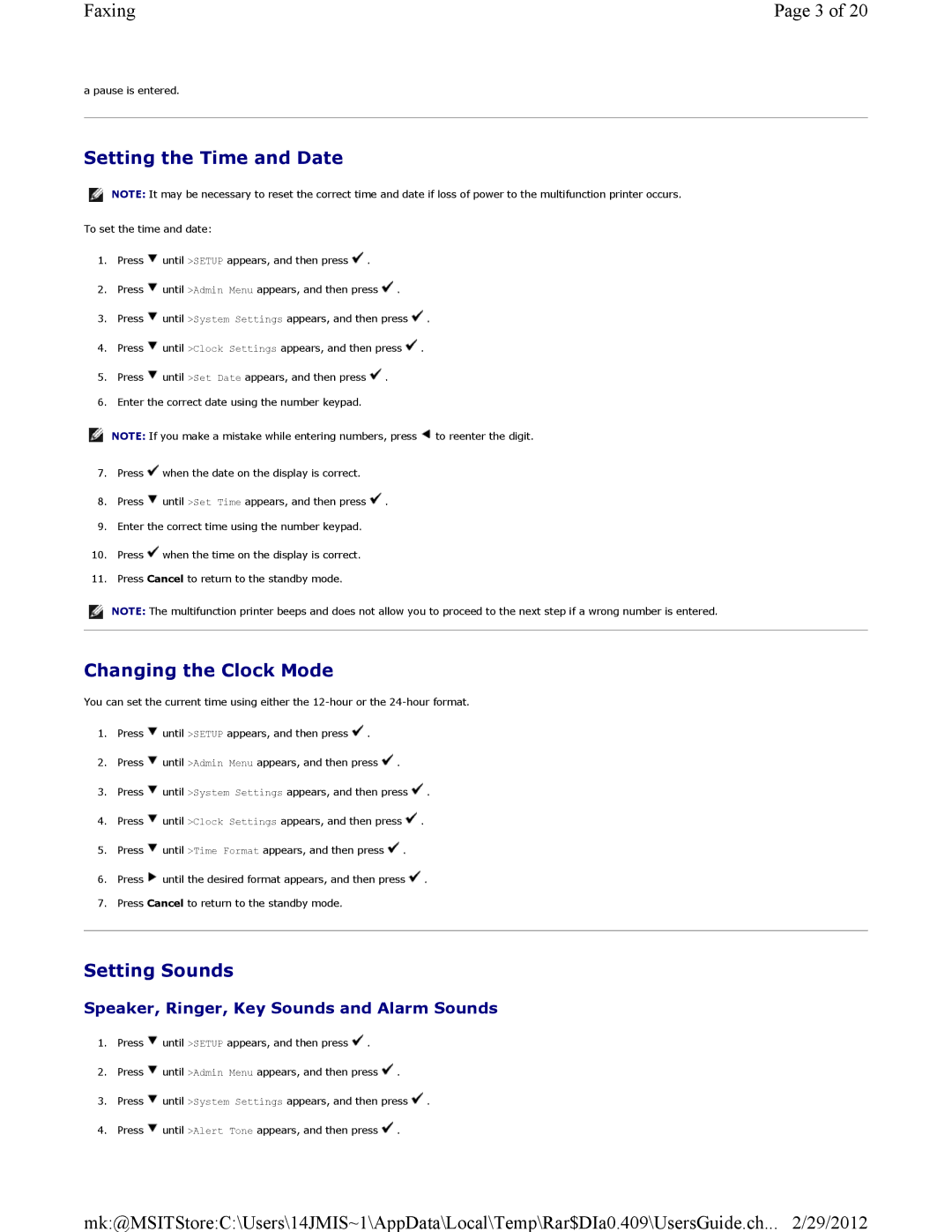 Dell 3115CN manual Setting the Time and Date, Changing the Clock Mode, Setting Sounds 