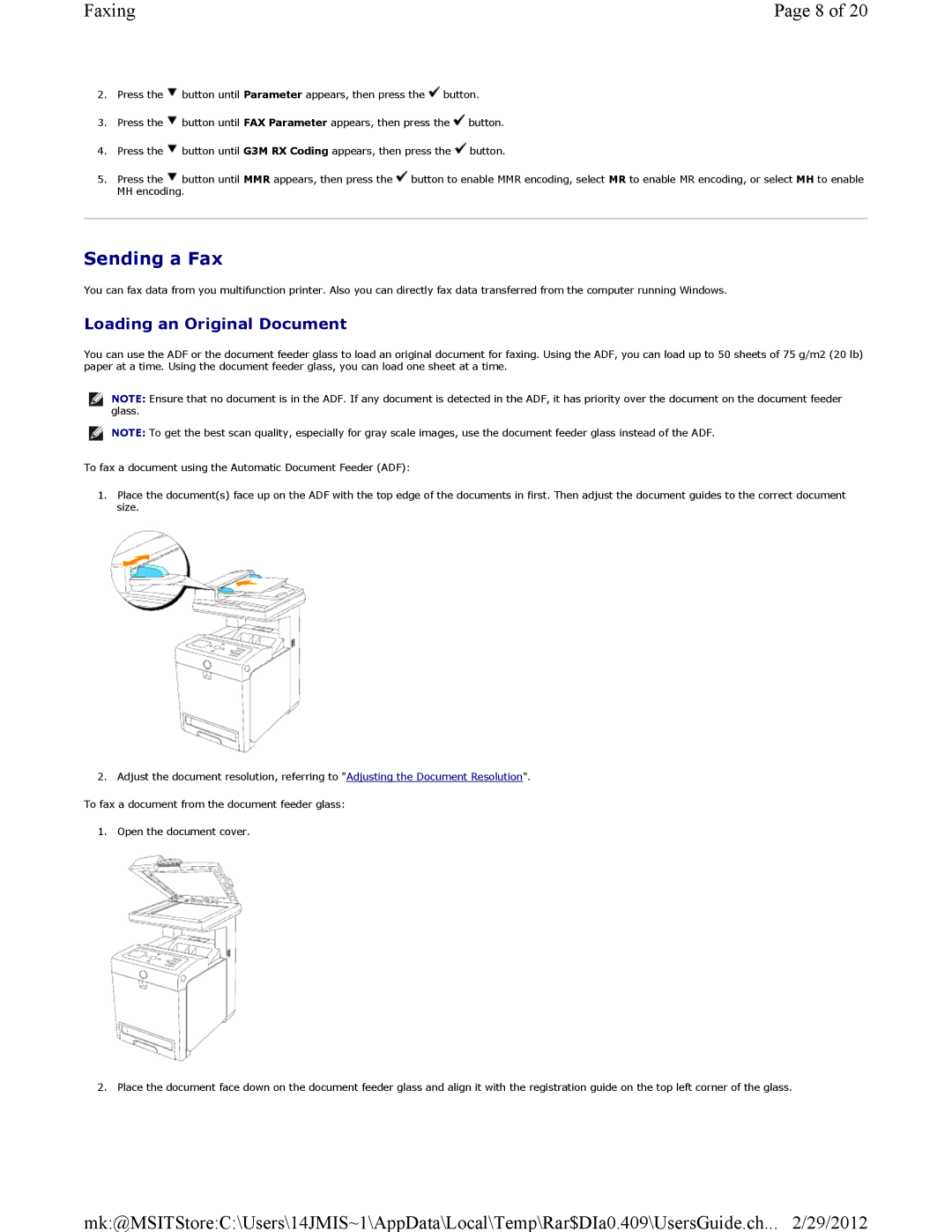 Dell 3115CN manual Sending a Fax, Loading an Original Document 