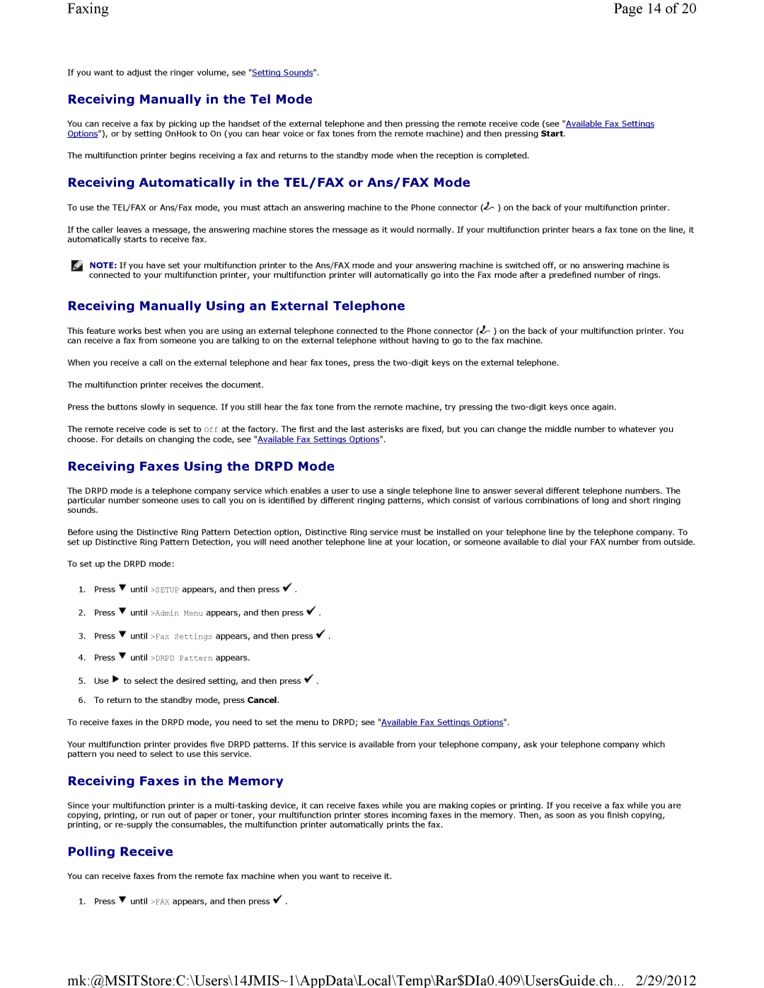 Dell 3115CN Receiving Manually in the Tel Mode, Receiving Automatically in the TEL/FAX or Ans/FAX Mode, Polling Receive 