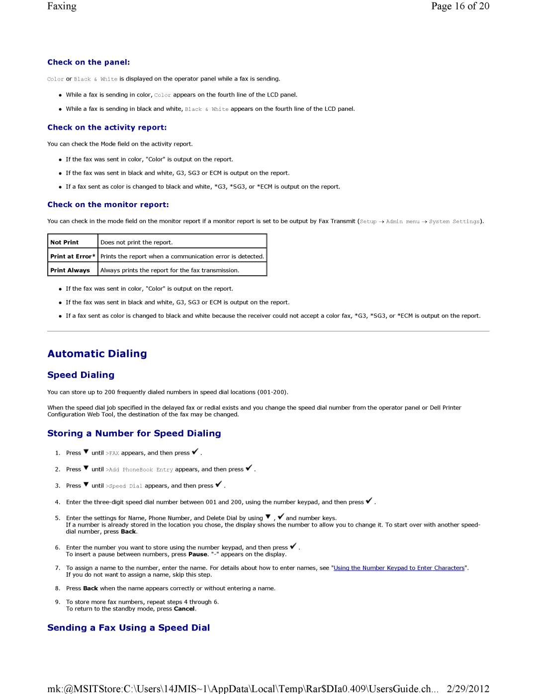 Dell 3115CN manual Automatic Dialing, Storing a Number for Speed Dialing, Sending a Fax Using a Speed Dial 