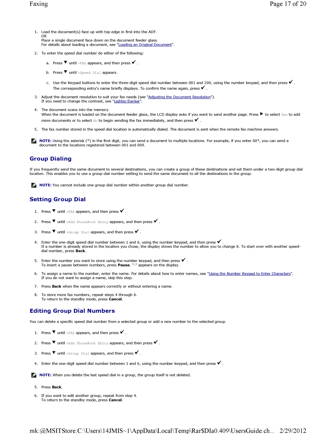 Dell 3115CN manual Group Dialing, Setting Group Dial, Editing Group Dial Numbers 