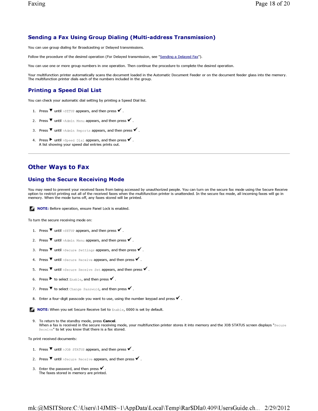 Dell 3115CN manual Other Ways to Fax, Printing a Speed Dial List, Using the Secure Receiving Mode 