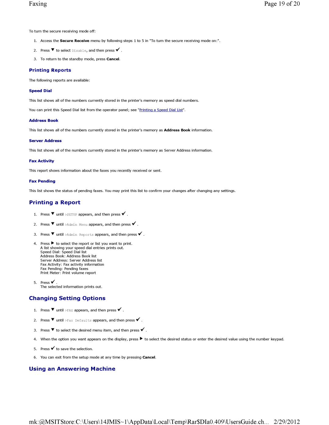 Dell 3115CN manual Printing a Report, Changing Setting Options, Using an Answering Machine 