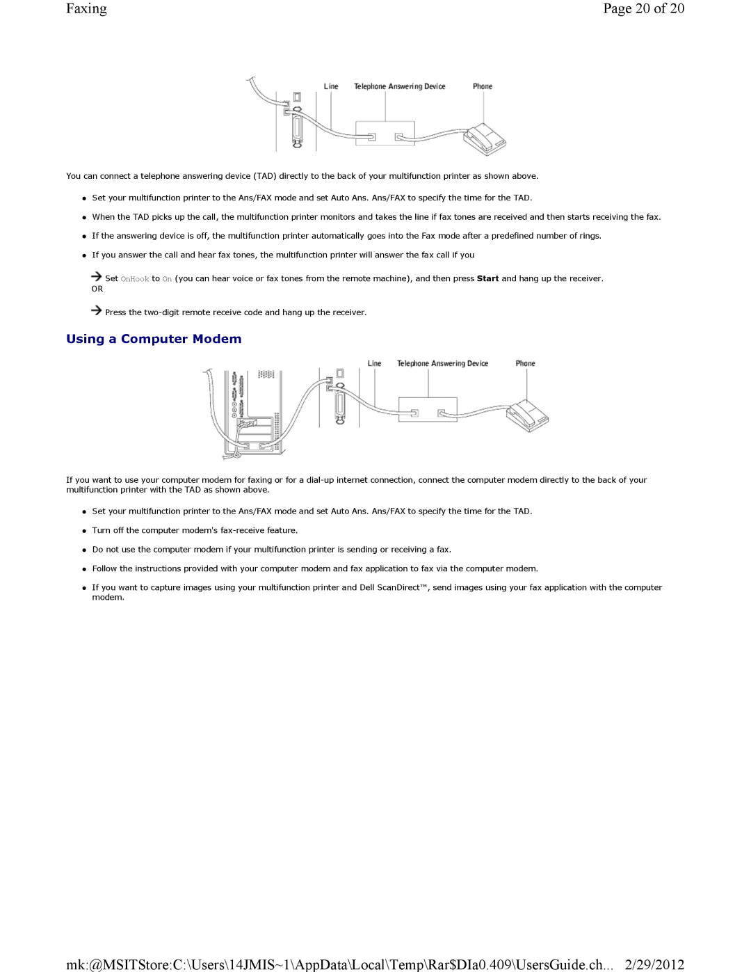 Dell 3115CN manual Using a Computer Modem 