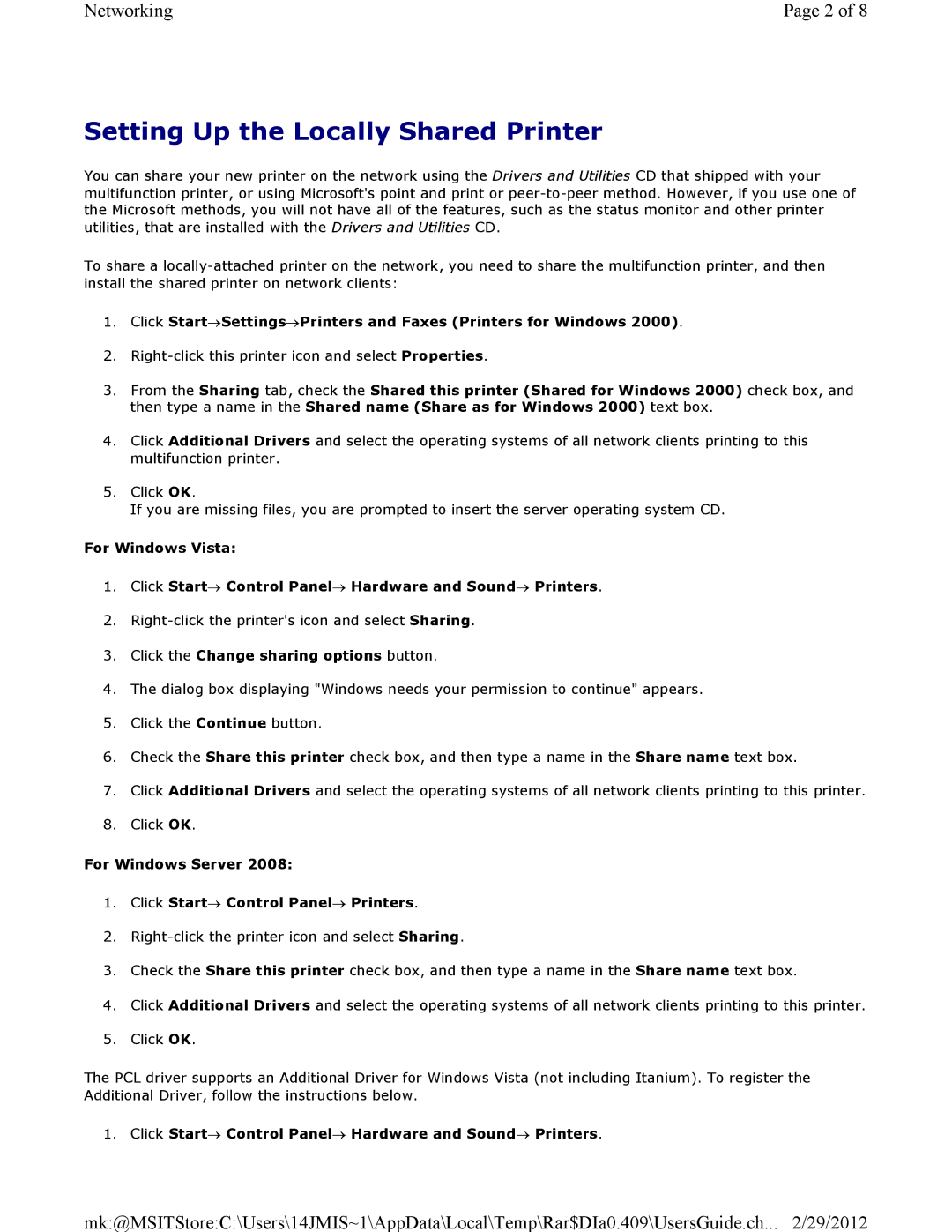 Dell 3115CN manual Setting Up the Locally Shared Printer 