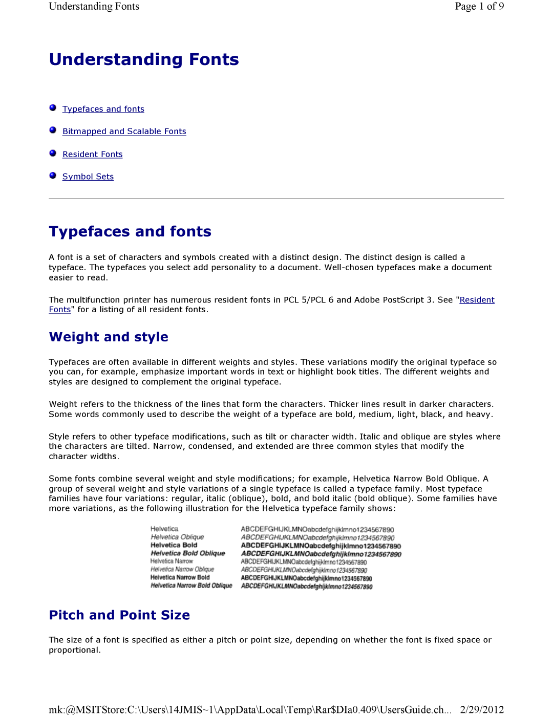 Dell 3115CN manual Understanding Fonts, Typefaces and fonts, Weight and style, Pitch and Point Size 