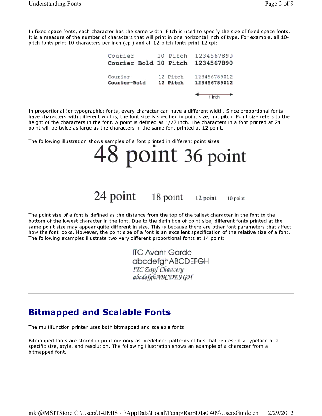 Dell 3115CN manual Bitmapped and Scalable Fonts 