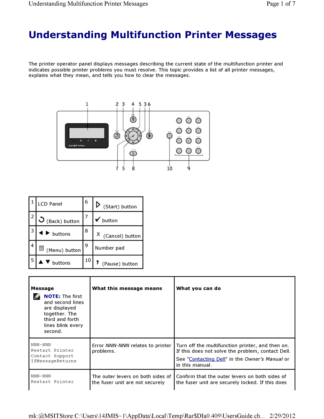 Dell 3115CN manual Understanding Multifunction Printer Messages, Nnn-Nnn 