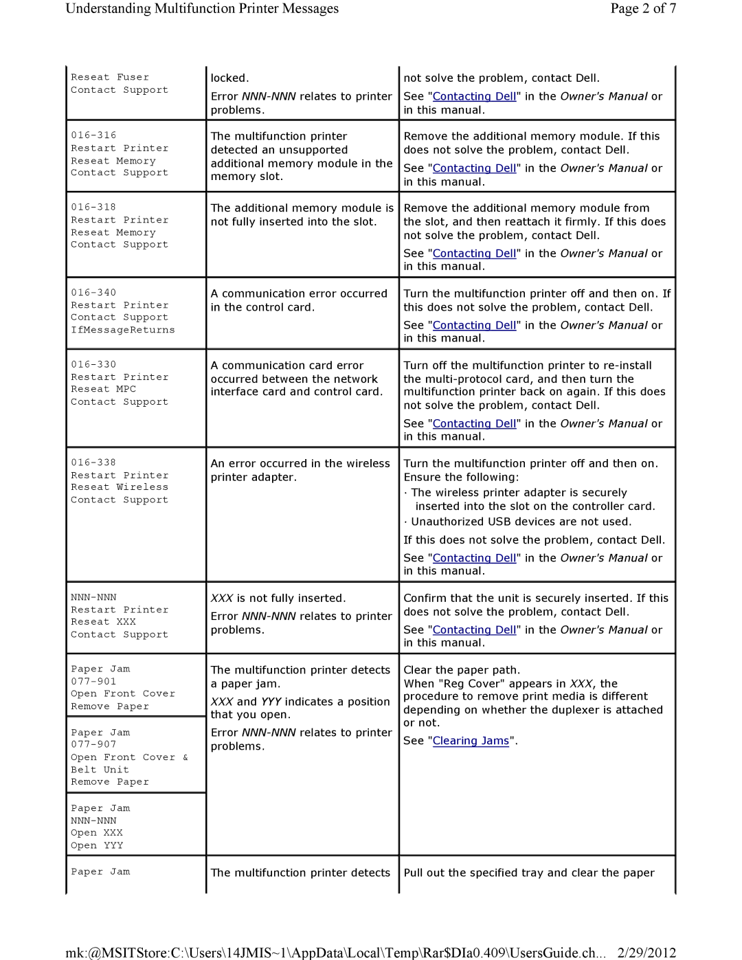 Dell 3115CN manual See Clearing Jams 