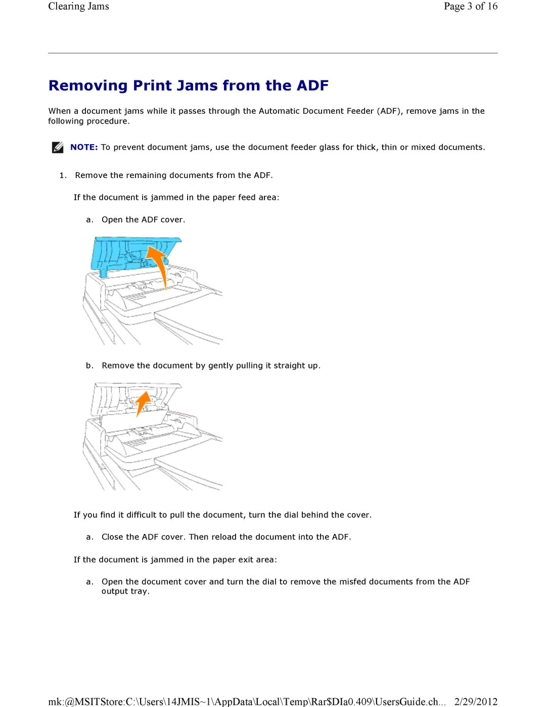 Dell 3115CN manual Removing Print Jams from the ADF 