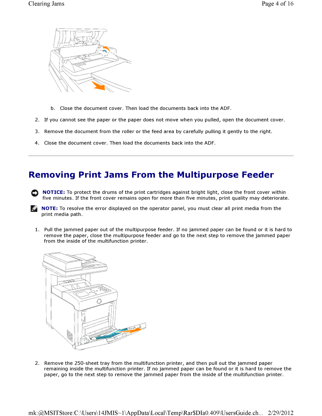 Dell 3115CN manual Removing Print Jams From the Multipurpose Feeder 