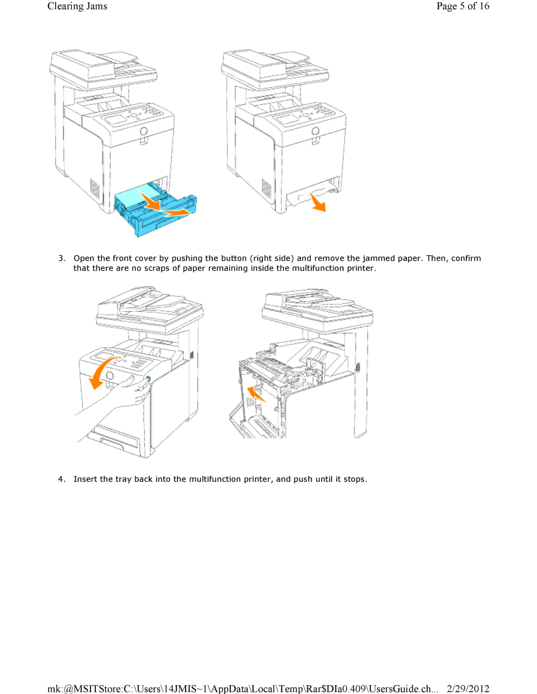 Dell 3115CN manual Clearing Jams 