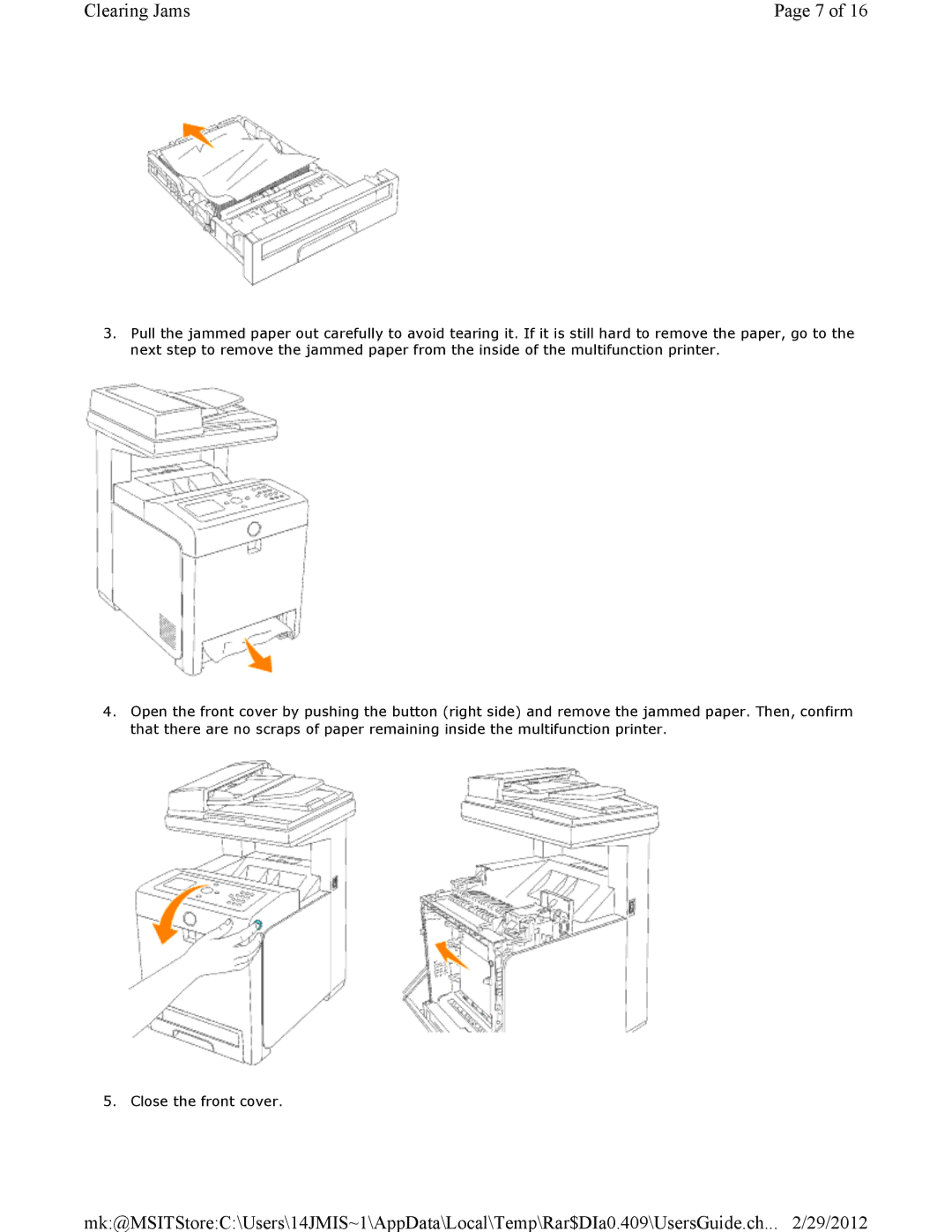 Dell 3115CN manual Clearing Jams 