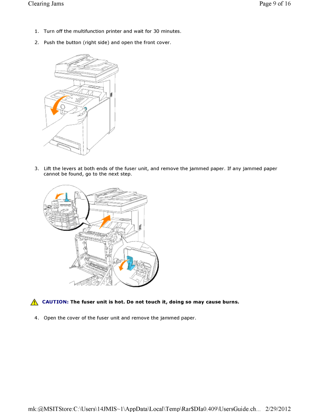 Dell 3115CN manual Clearing Jams 