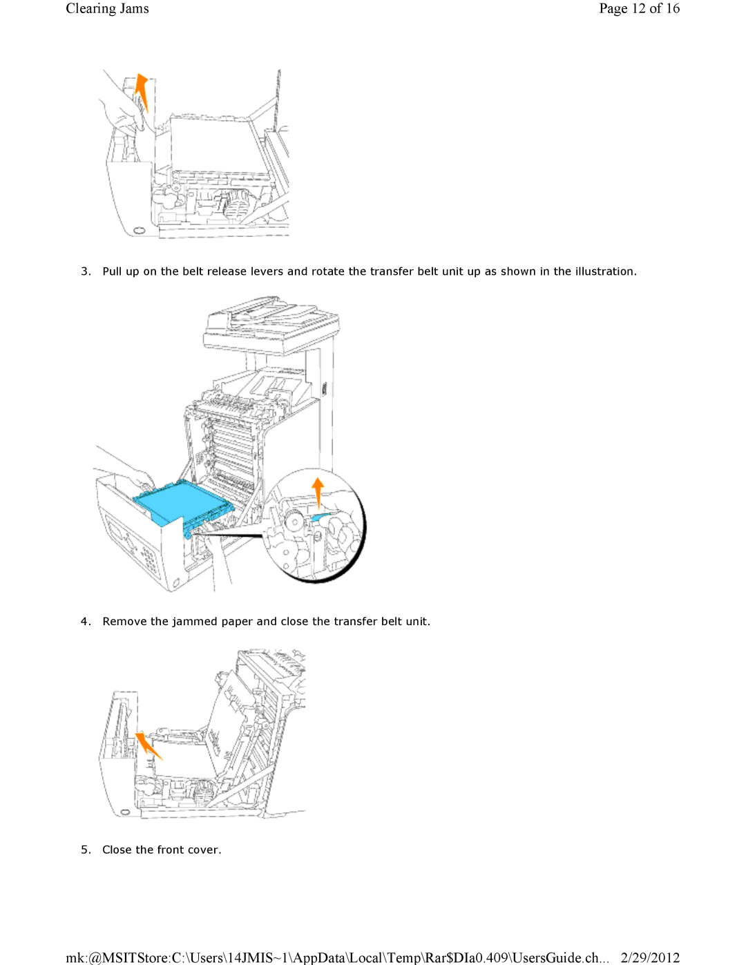 Dell 3115CN manual Clearing Jams 