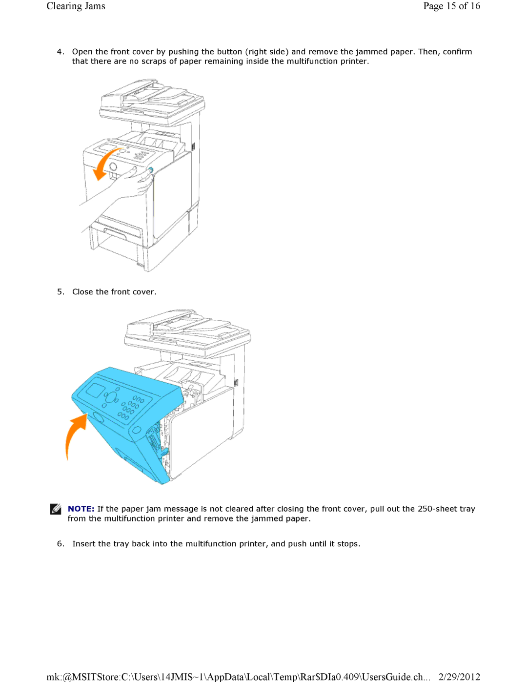 Dell 3115CN manual Clearing Jams 