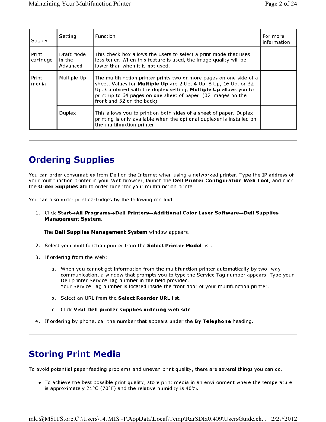 Dell 3115CN manual Ordering Supplies, Storing Print Media 