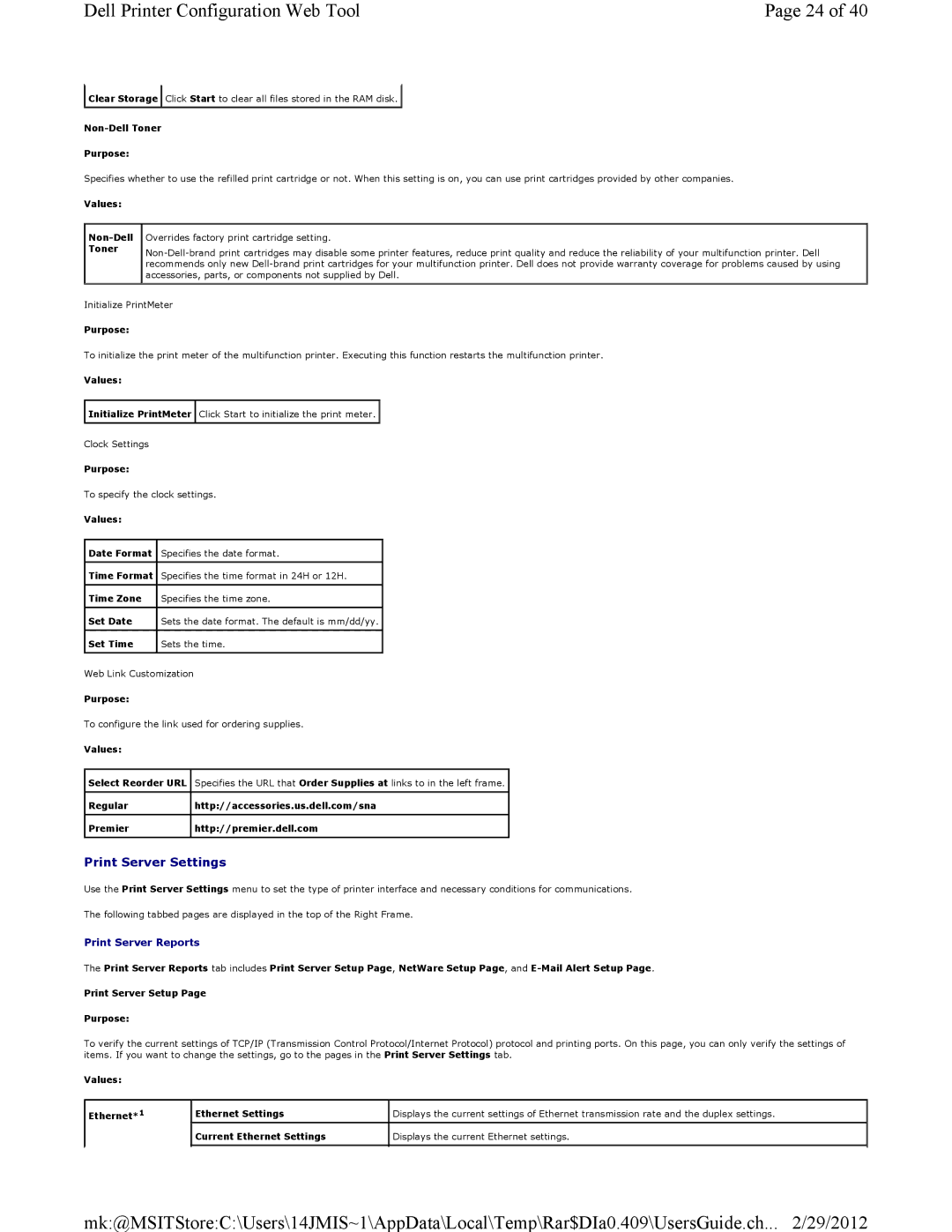 Dell 3115CN manual Print Server Settings 