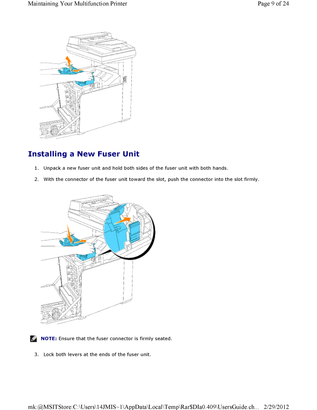 Dell 3115CN manual Installing a New Fuser Unit 