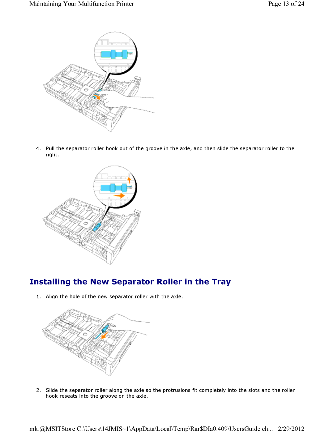 Dell 3115CN manual Installing the New Separator Roller in the Tray 