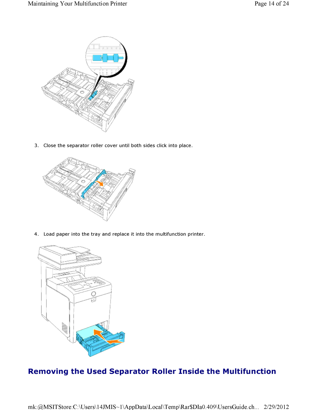 Dell 3115CN manual Removing the Used Separator Roller Inside the Multifunction 