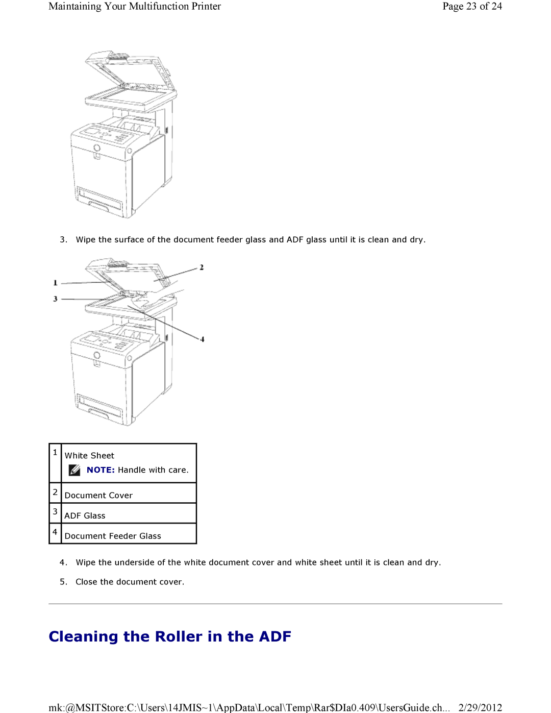 Dell 3115CN manual Cleaning the Roller in the ADF 