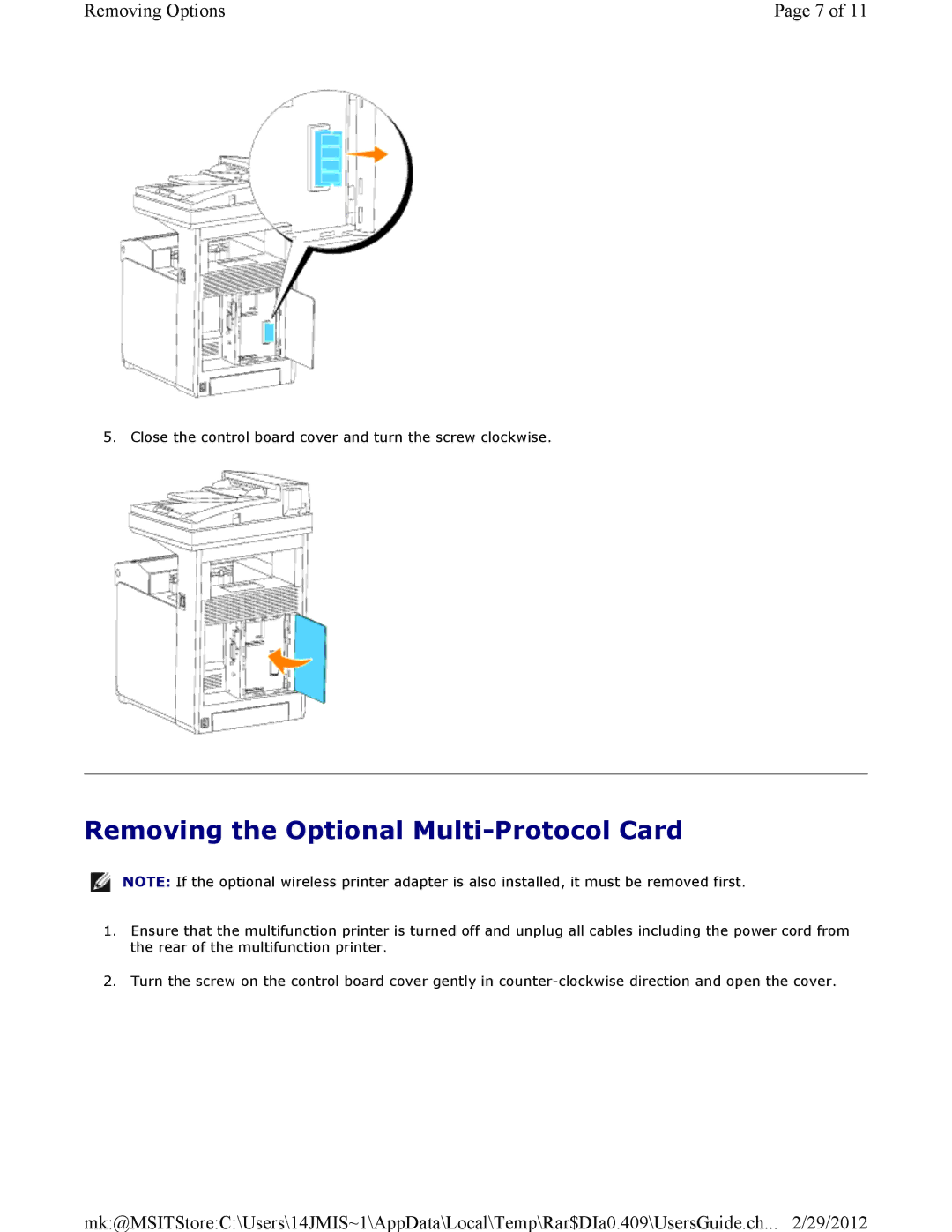 Dell 3115CN manual Removing the Optional Multi-Protocol Card 