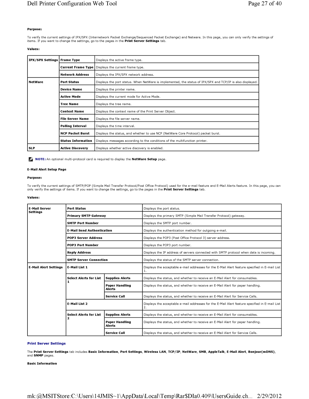 Dell 3115CN manual Print Server Settings 