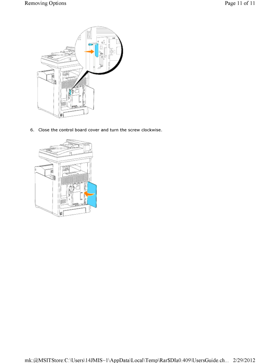 Dell 3115CN manual Close the control board cover and turn the screw clockwise 