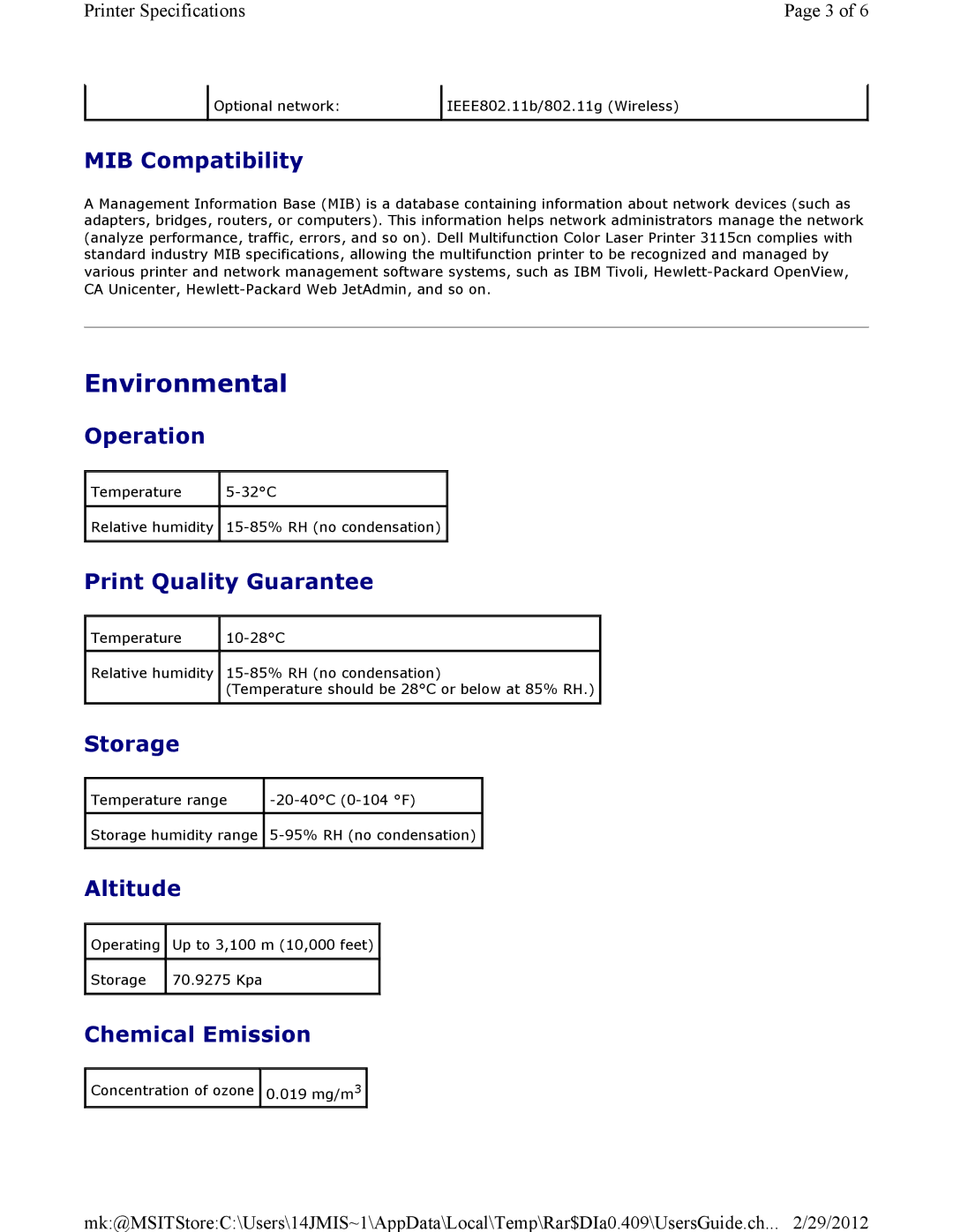 Dell 3115CN manual Environmental 