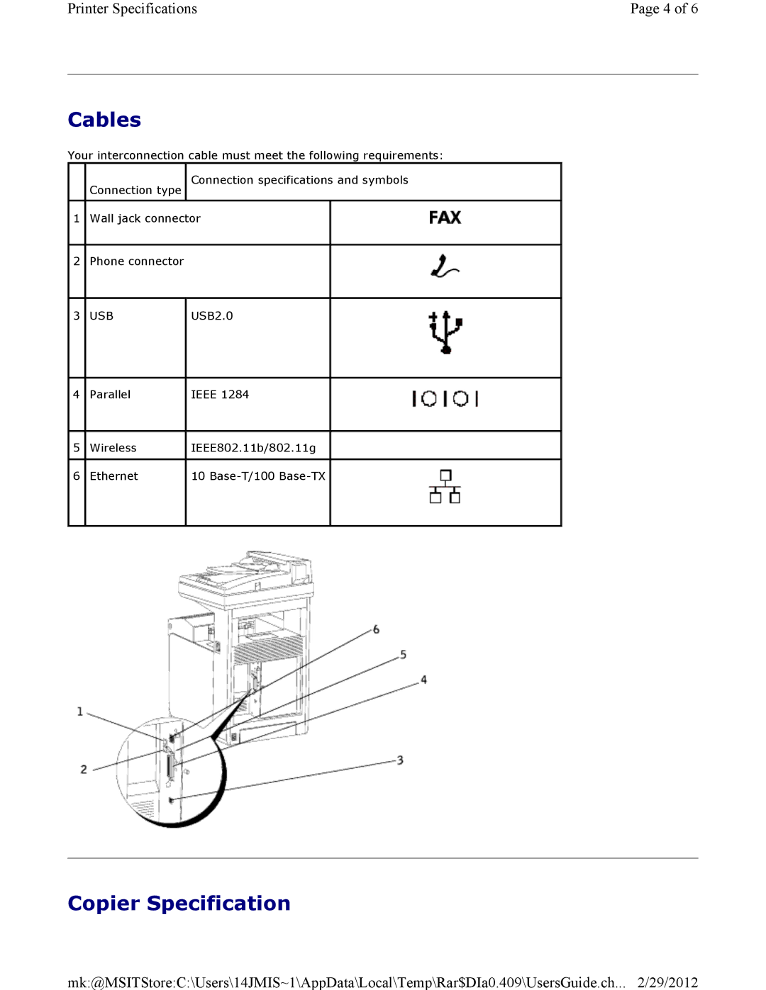 Dell 3115CN manual Cables, Copier Specification 