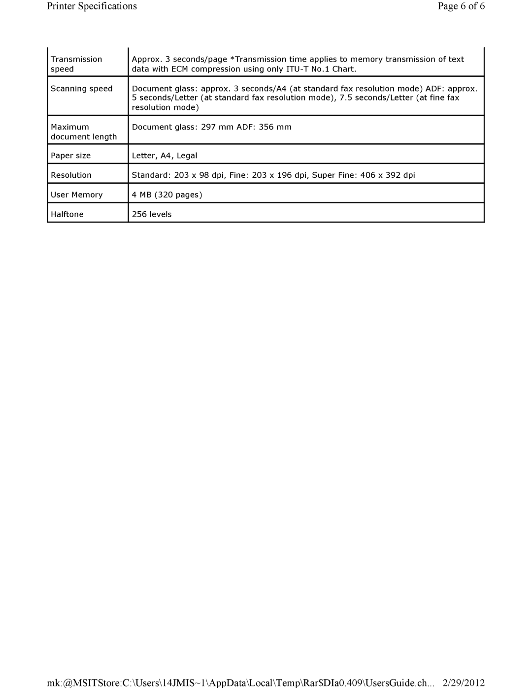 Dell 3115CN manual Printer Specifications 