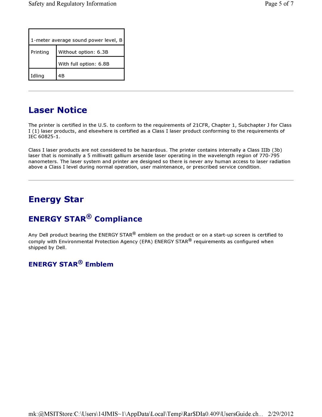 Dell 3115CN manual Laser Notice, Energy Star Compliance 