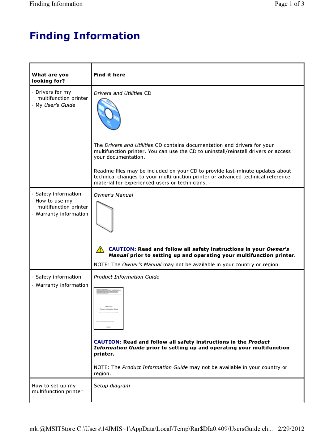 Dell 3115CN manual Finding Information 