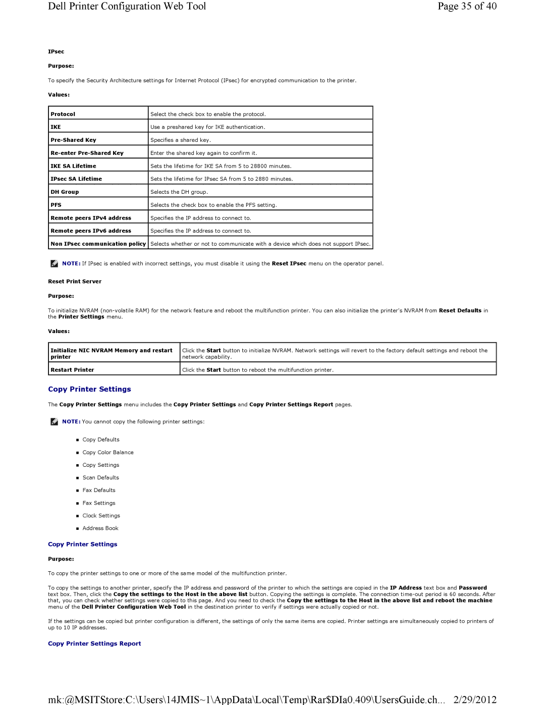 Dell 3115CN manual Copy Printer Settings 